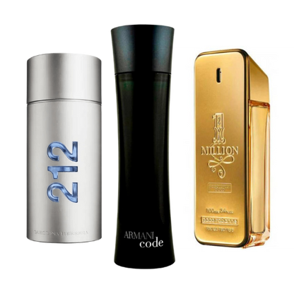 212 MEN NYC, PACO RABANNE ONE MILLION, ARMANI CODE HOMME